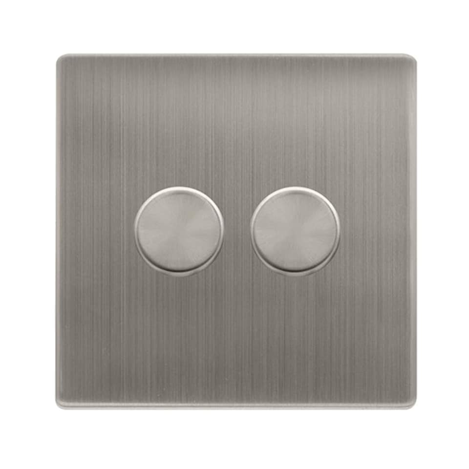 SE HOME Stainless Steel Screwless Plate 2 Gang 2 Way LED 100W Trailing Edge Dimmer Light Switch - SE Home Black | Stainless Steel
