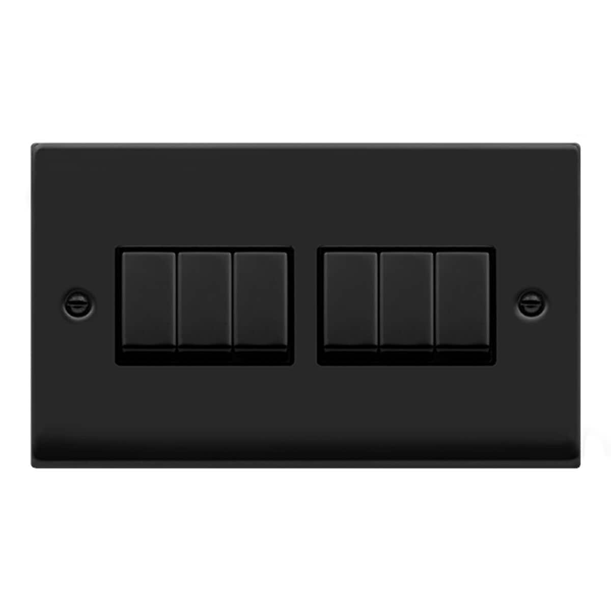 SE HOME Matt Black 10A 6 Gang 2 Way Ingot Light Switch Black Matt Black