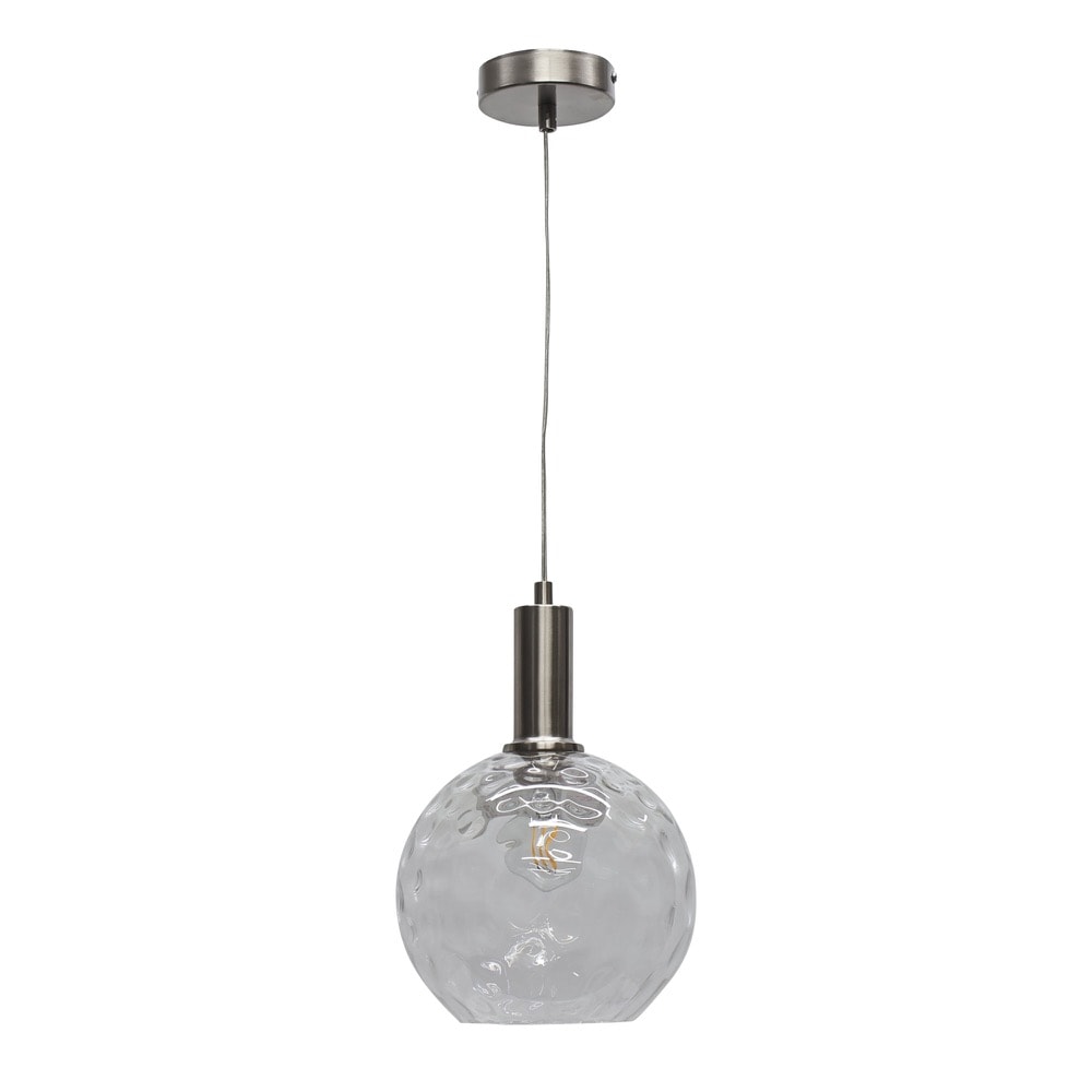 First Choice Lighting Barnum - Clear Dimple Glass Globe Satin Nickel Deco Pendant Fitting