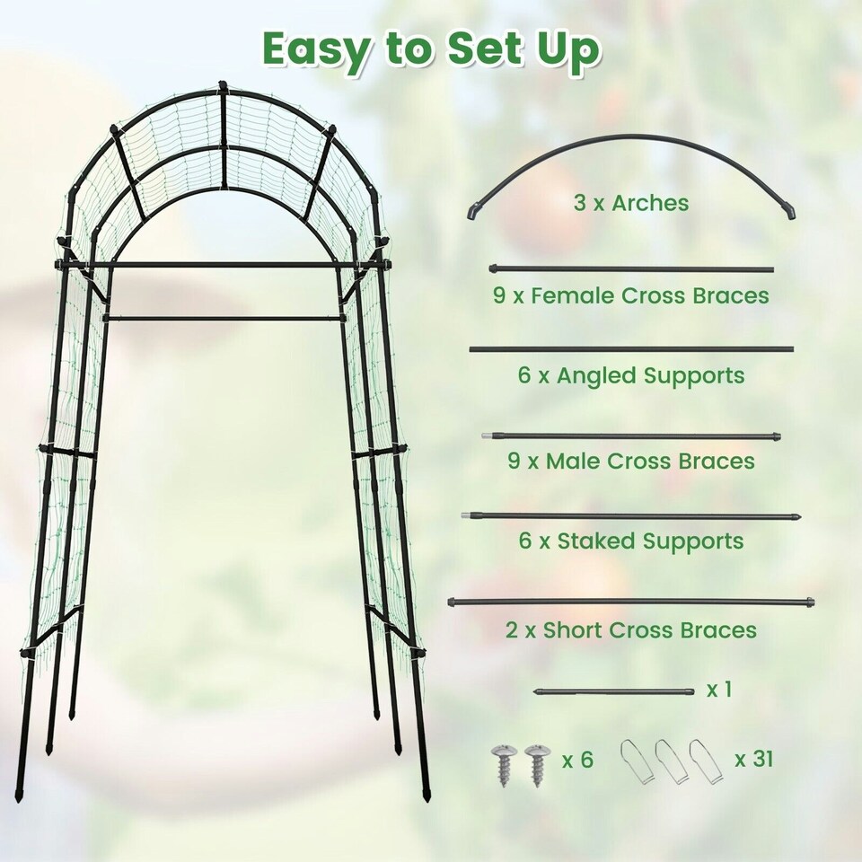 image 1 of COSTWAY 230CM Metal Garden Arch Arbor Climbing Trellis Pergola