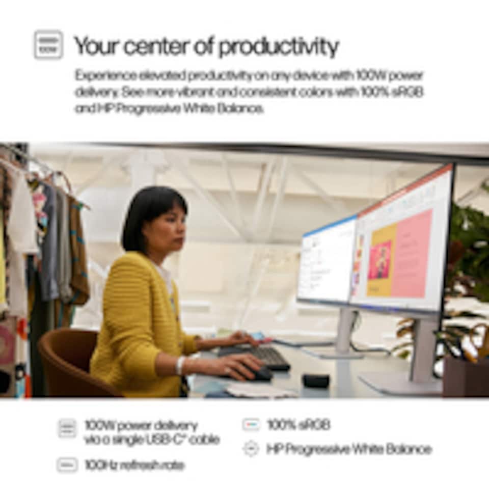 image 1 of HP Series 5 Pro 23.8 inch FHD USB-C Monitor - 524pu, 60.5 cm (23.8"), 1920 x 1080 pixels, Full HD, LCD, 5 ms, Black, Silver | Black | Black, Silver | 52.7 cm