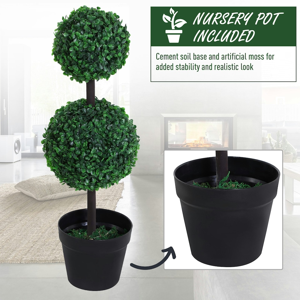 image 1 of Outsunny 2 PCS Artificial Double Ball Tree w/ Pot Home Decoration 15cm