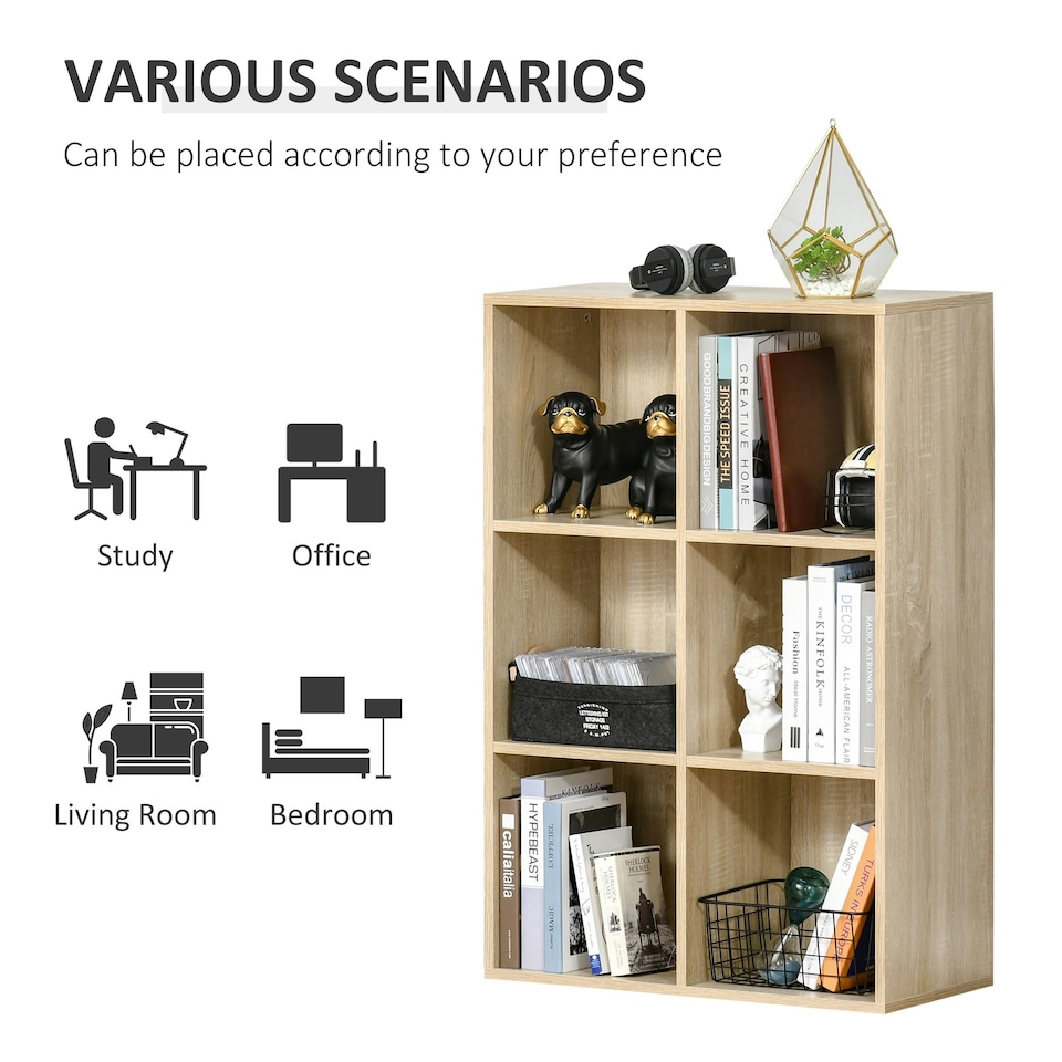 image 1 of HOMCOM Cubic Cabinet Bookcase Storage Shelves for Home Office, Oak