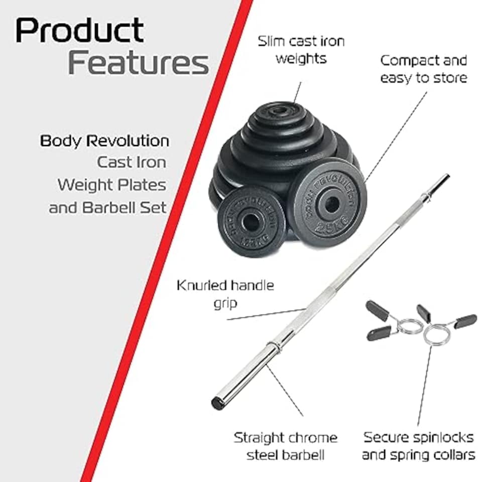 image 1 of 1.2m 1" Barbell and Cast Iron Weight Plate Sets Bar 8.5kg Set