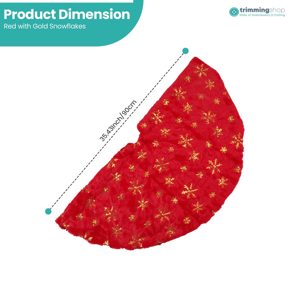image 1 of 100cm Christmas Tree Skirt Large Red & Gold Snowflake Mat, Tree Skirt