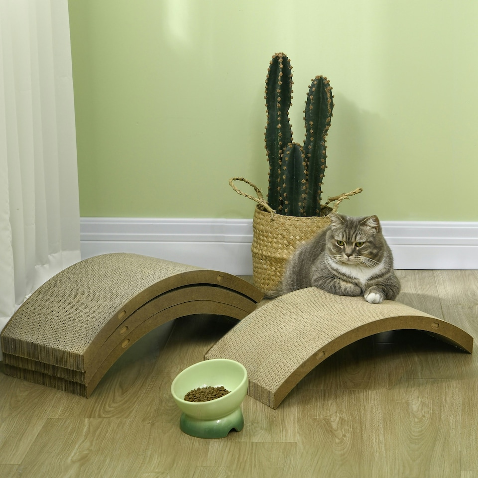 image 1 of PawHut 4 Piece Set Cat Scratching Board for Cat Treadmill, Kitten, Brown