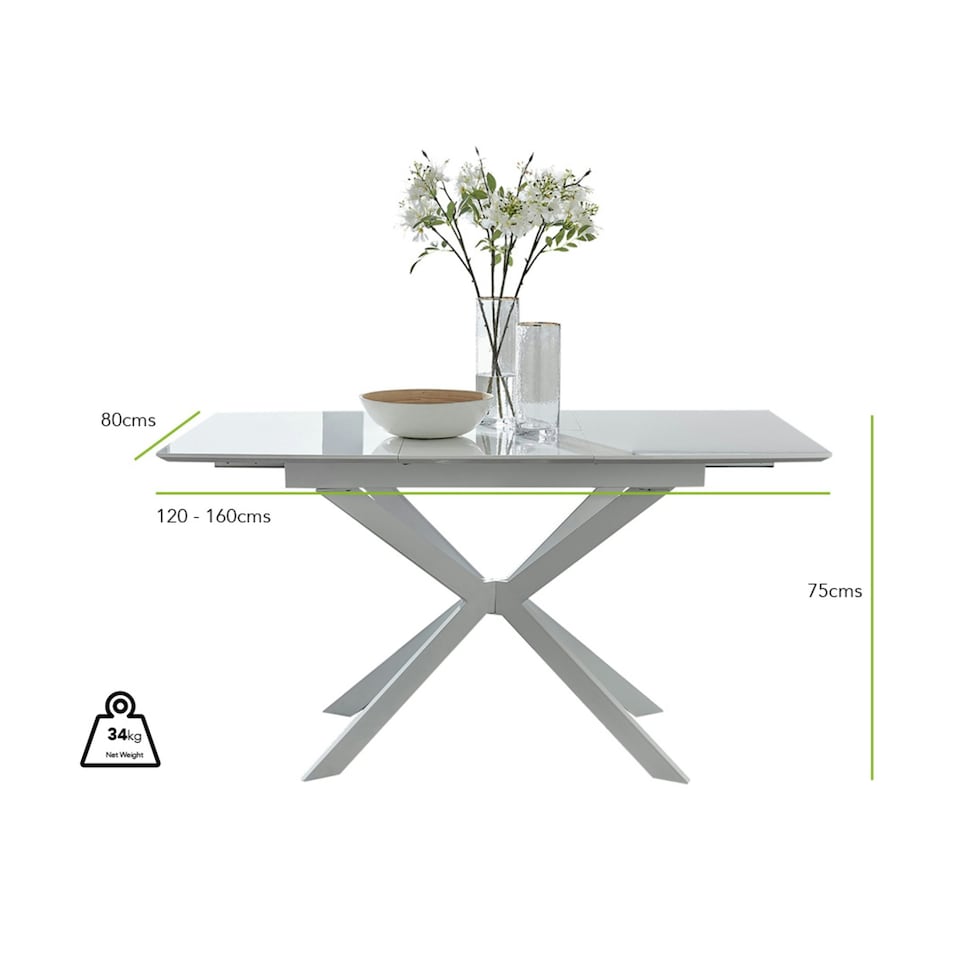 image 1 of Furniturebox Lira 120cm Rectangular Extending White High Gloss 4 6 Seat Dining Table