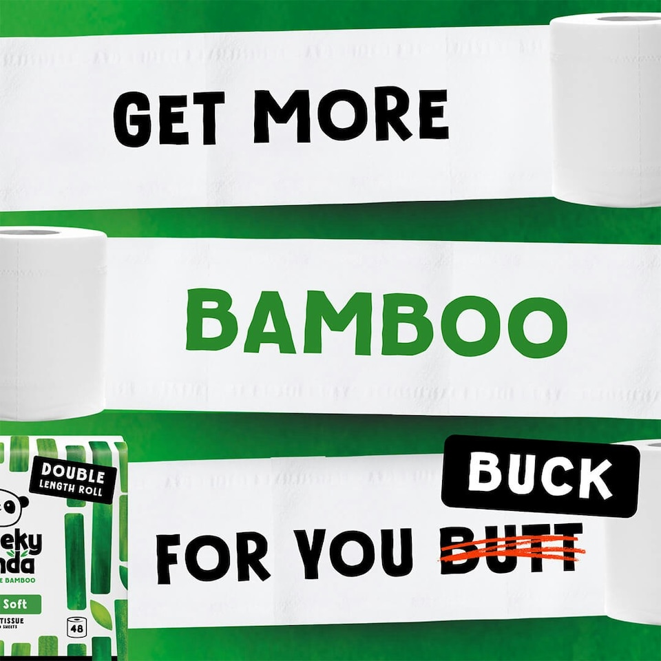 image 1 of Cheeky Panda Double-Length Silky Soft Bamboo Toilet Paper 48 rolls 380 3 ply sheets | White | Size: 48 Rolls | 48