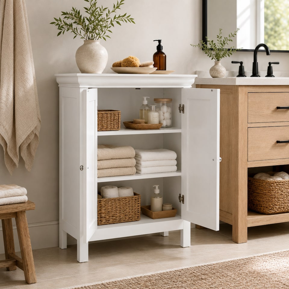 image 1 of Teamson Home Wooden Bathroom Floor Cabinet White Stratford