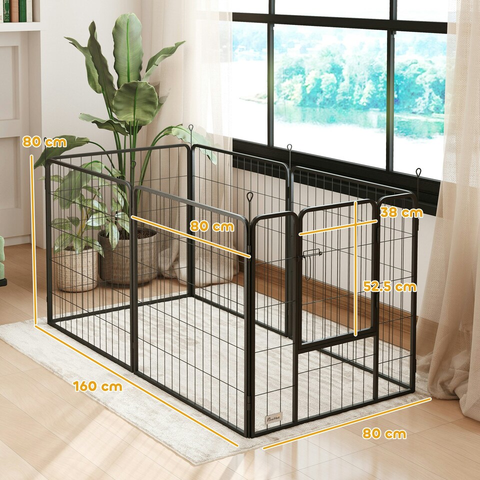 image 1 of PawHut Dog Playpen, 6 Panels Puppy Pen Dog Playpen, 80cm High, Grey