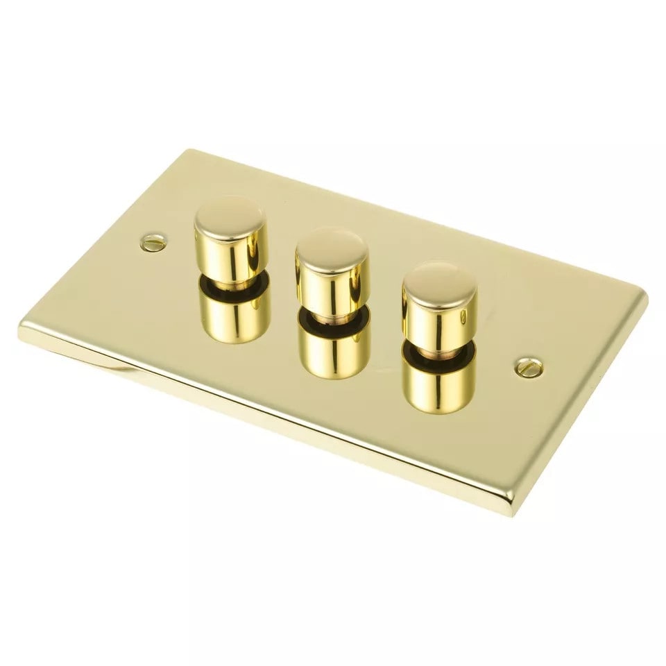 image 1 of Volex Crabtree Brass Gold 3-Gang Dimmer Light Switch