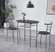 image 2 of Kitchen Breakfast Bar Small Dining Table and 2 chairs Set with Metal frame -Black