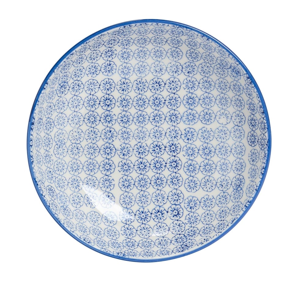 image 1 of Nicola Spring Hand-Printed Pasta Bowls - 22cm - Navy - Pack of 6 Blue
