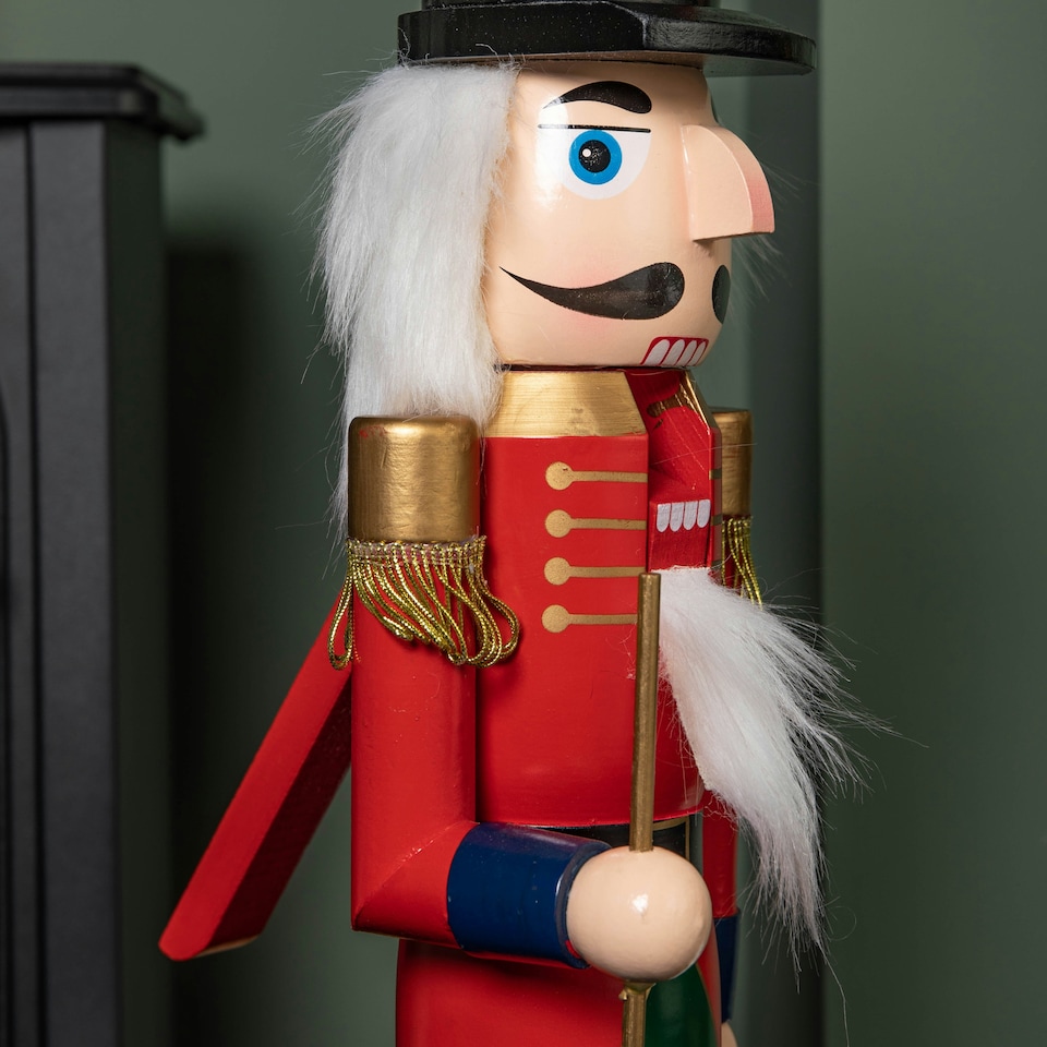 image 1 of 60cm Christmas Nutcracker Wooden Soldier Decoration - Red Jacket Blue Trousers