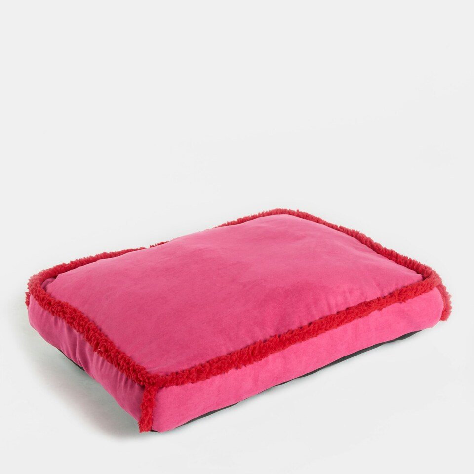 image 1 of OHS Sherpa Bind Rectangular Soft Plump Plush Cosy Pet Dog Cat Crate Cushion Bed Mat Multi | Pink and Red | L