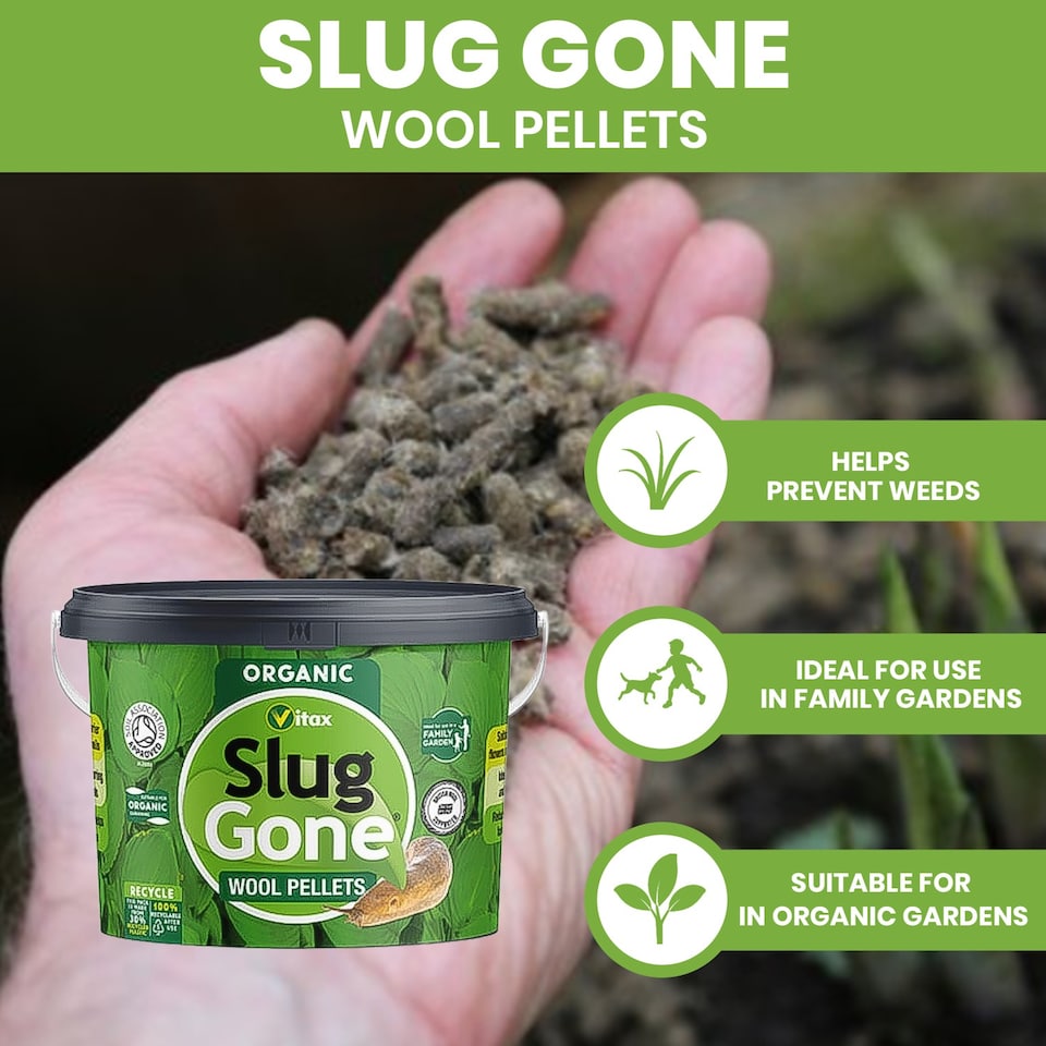 image 1 of Vitax Slug Gone 5L Natural Wool Pellets for Organic Gardens Protect Plants from Slugs & Snails Improves Soil & Plant Health | Brown