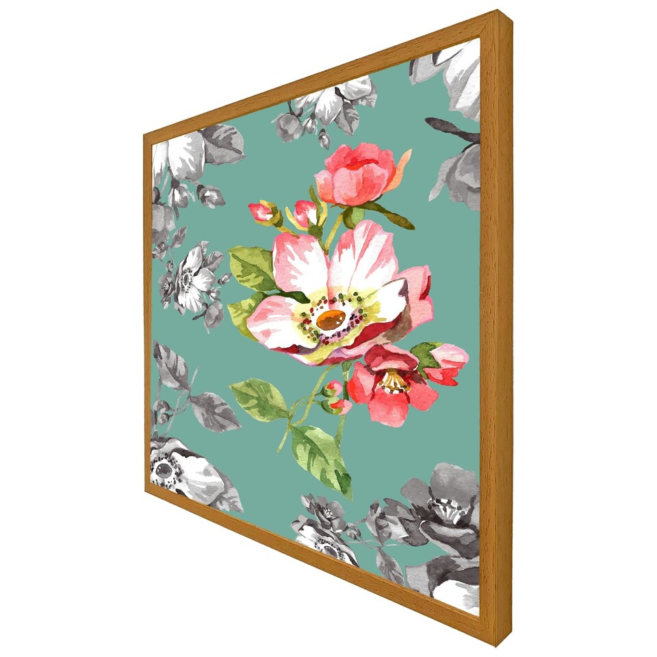 image 1 of Bright flower on green (Picutre Frame) Brown | M