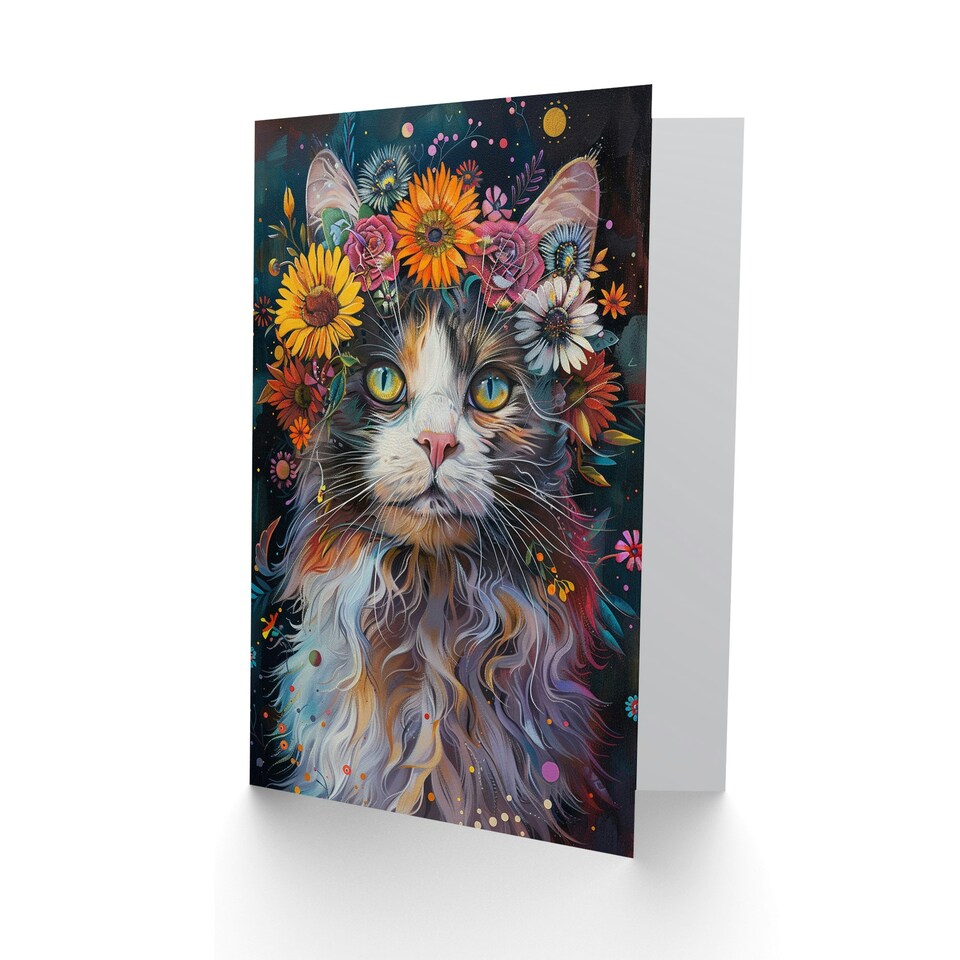 image 1 of Ragdoll Cat Lover Colourful Flower Crown Woman Her Birthday Card