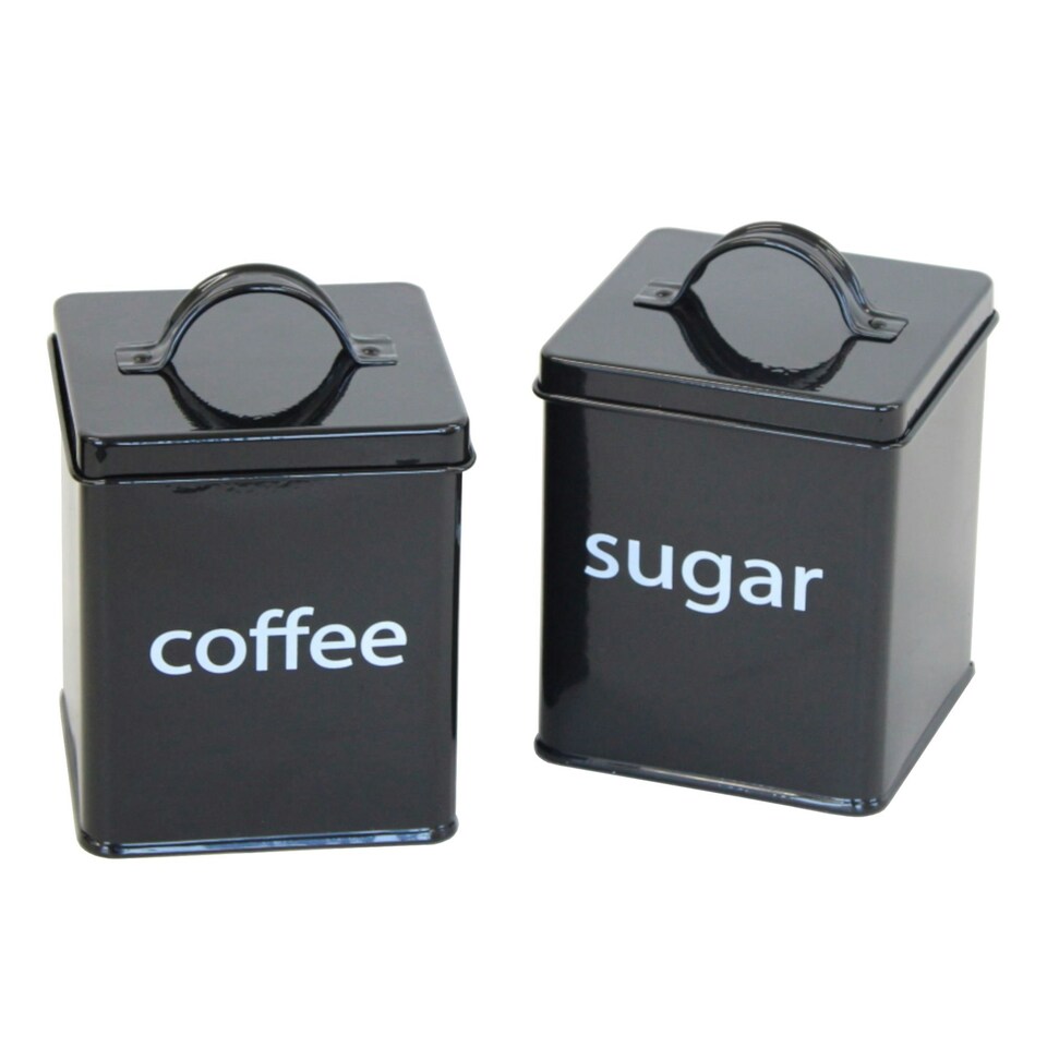 image 1 of Oypla 5 Piece Black Kitchen Canister Storage Tin Set Bread Biscuits Tea Sugar Coffee Black