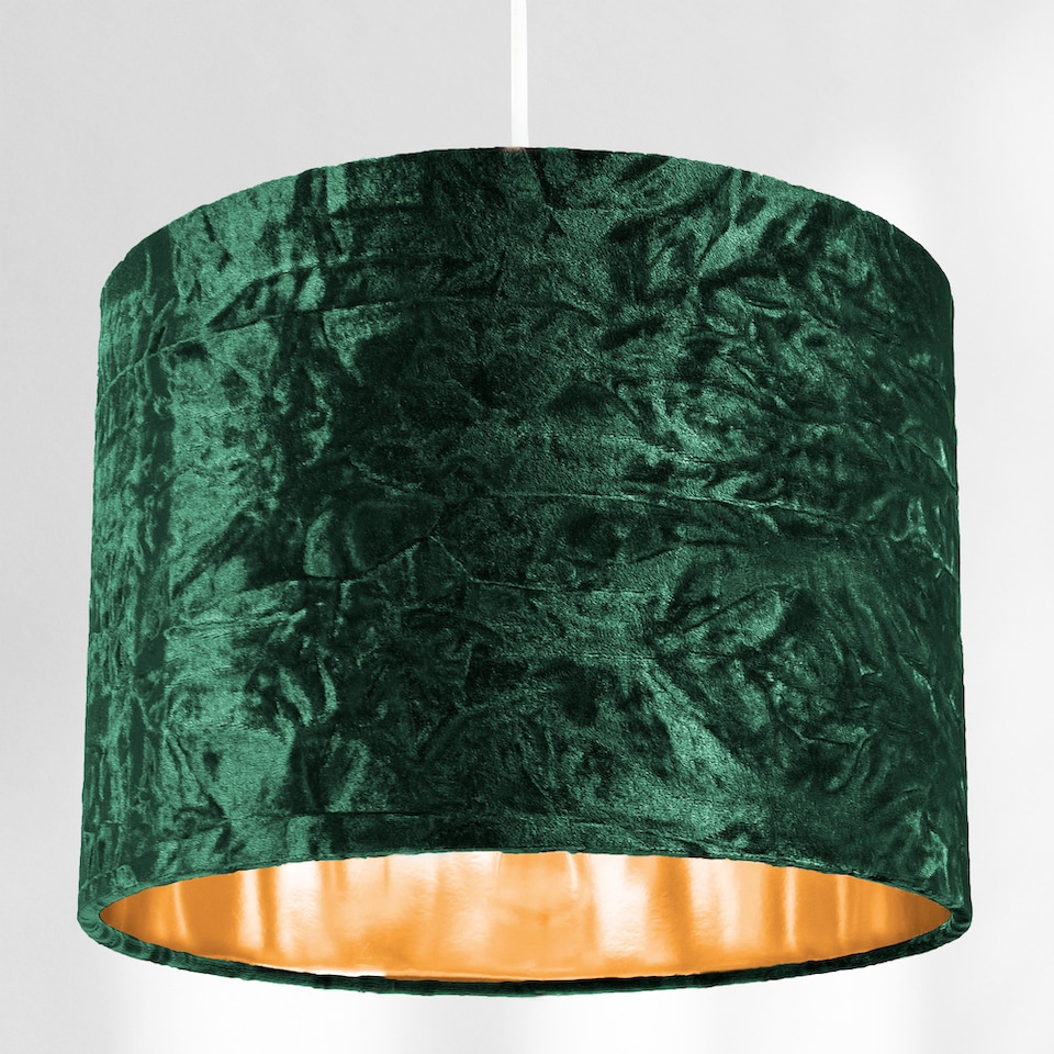 image 1 of Modern Green Crushed Velvet 10 Inch Table-Pendant Lampshade with Shiny Copper Inner | Green