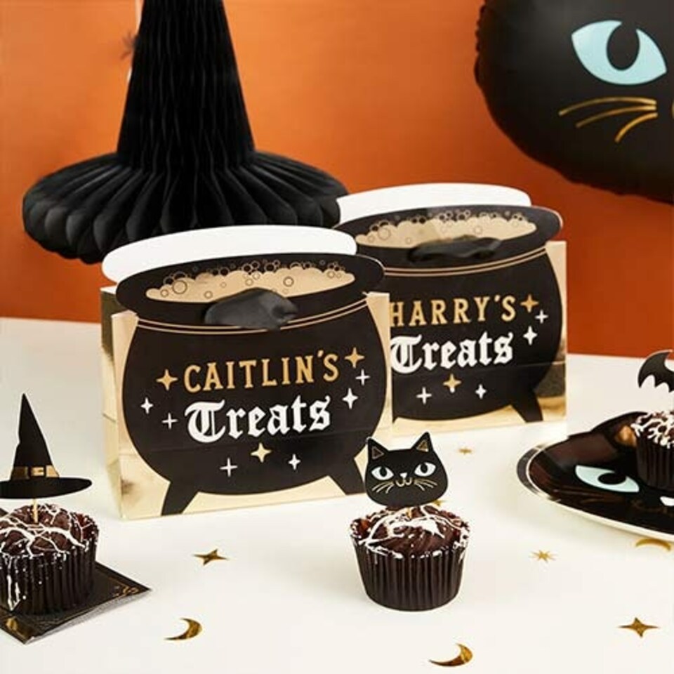 image 1 of Witch's Cauldron Black & Gold Foil Customisable Halloween Party Bags - Pack of 4