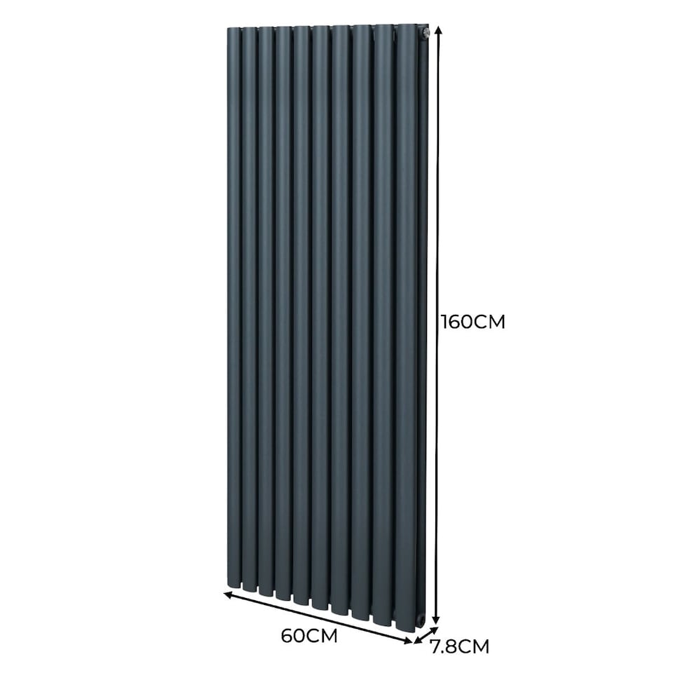 image 1 of Oval Column Radiator & Valves 1600mm x 600mm Anthracite Grey