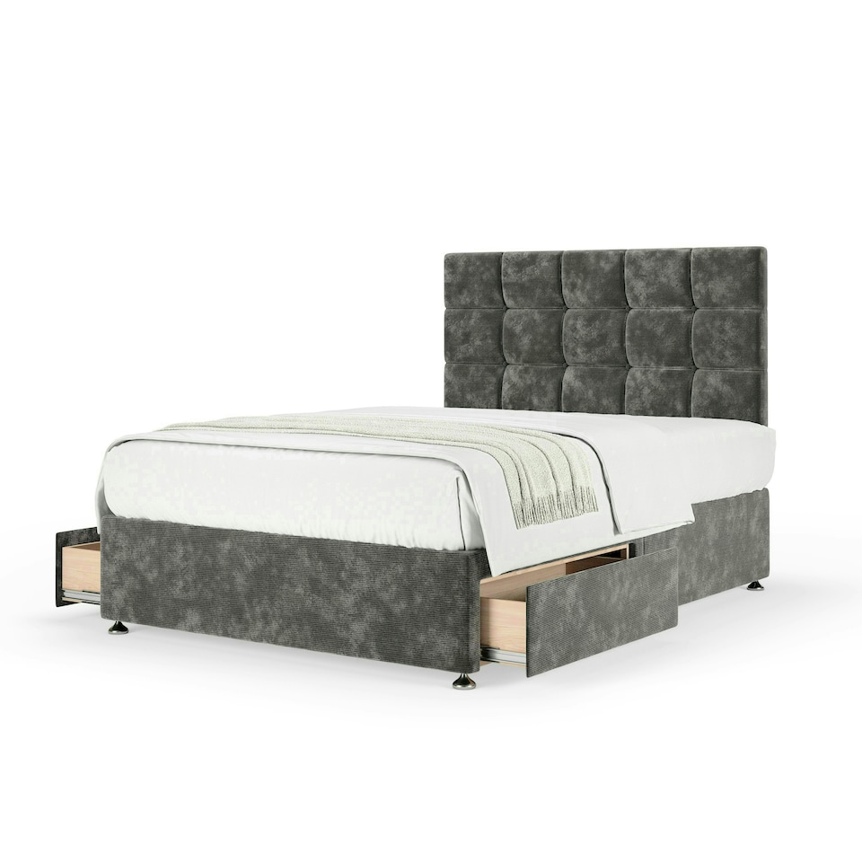 image 1 of Neptune Spring Charcoal Chenille 2 Drawer Divan Set And Pearl Headboard Single