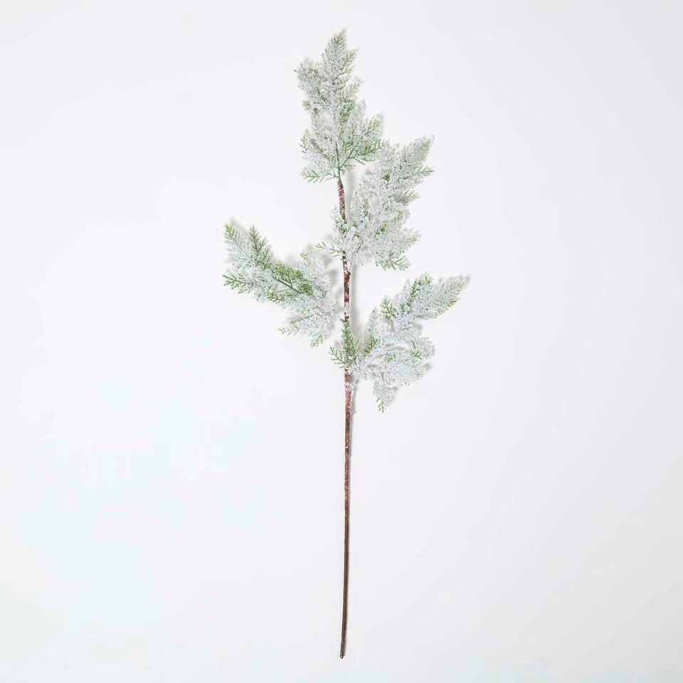 image 1 of Homescapes Artificial Snowy Christmas Pine Stem, 27 cm