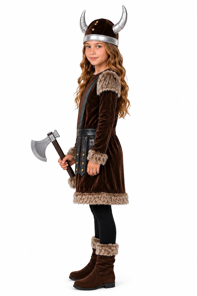 image 1 of Girls Viking Costume Kids Warrior Halloween Fancy Dress Book Day Childs Outfit (XL 12-14 Years)