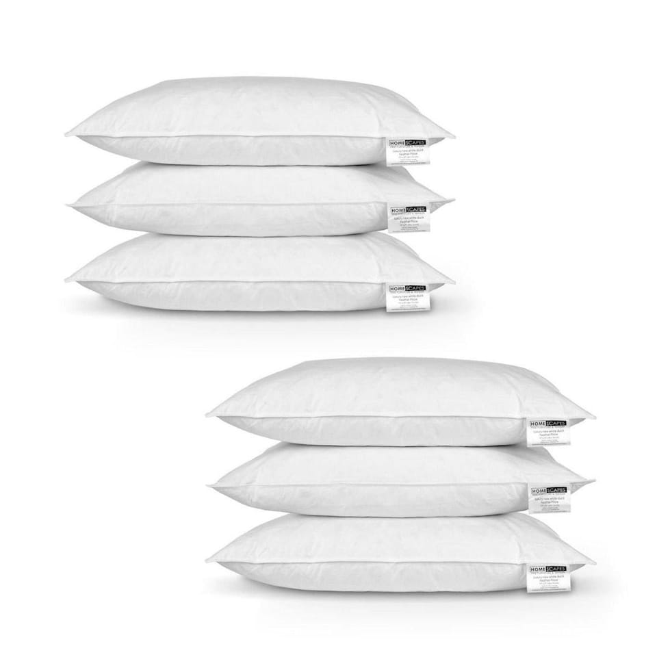 Homescapes Duck Feather Pillow x 6 | White | 48cm x 74cm (19" x 29")