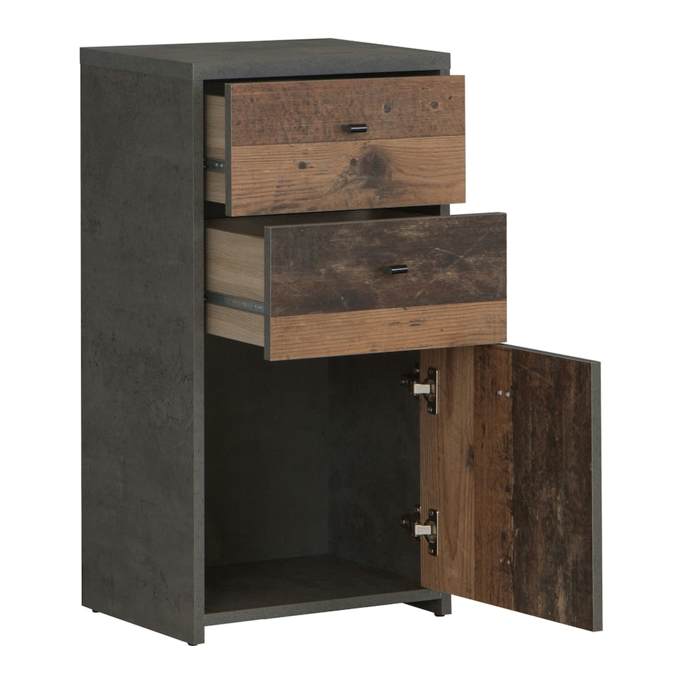 image 1 of Best Chest Storage Cabinet 2 Drawers 1 Door in Concrete Optic Dark Grey/Old - Wood Vintage