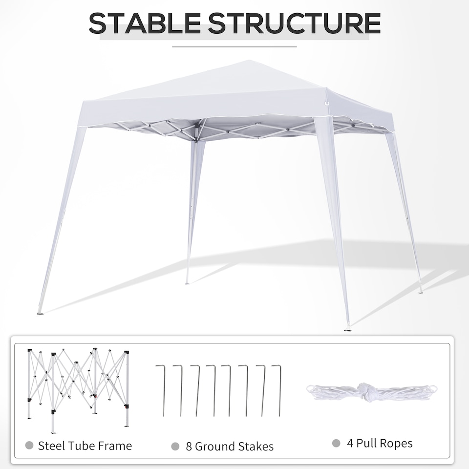 image 1 of Outsunny 3 M x 3 M Base 2.5 M x 2.5 M Top Pop Up Gazebo, 2 Person Setup Instant with Carry Bag, Height Adjustable Slant Leg Party Tent Instant Event Shelter for Garden, Patio | White