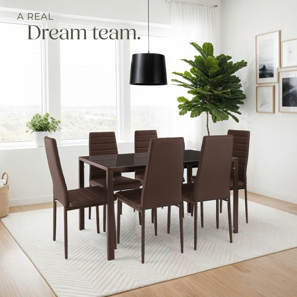 image 1 of Dining Chairs - high backrest, padded, synthetic leather  - Set of 6 Brown | Cappuccino