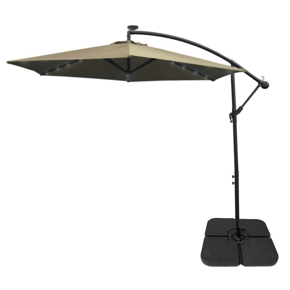 image 1 of Beige 3m LED Cantilever Parasol With Plain Base