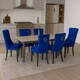 image 3 of Blue Set of Six Studded Velvet Dining Chair with Ring Knocker Detail Blue