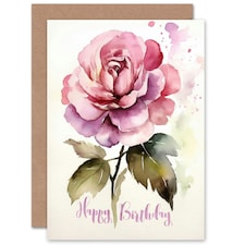 Rose Flower Floral Watercolour her Birthday Card
