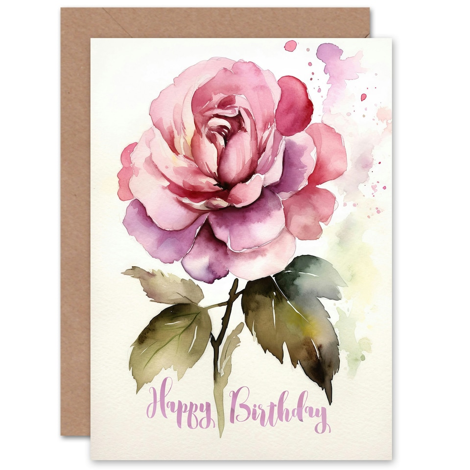 image 1 of Rose Flower Floral Watercolour her Birthday Card