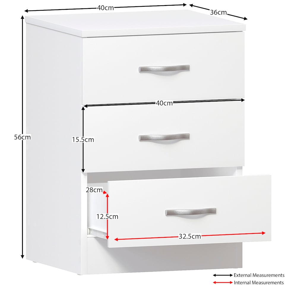 image 1 of Vida Designs Riano 3 Drawer Bedside Chest Cabinet Table Nightstand, White