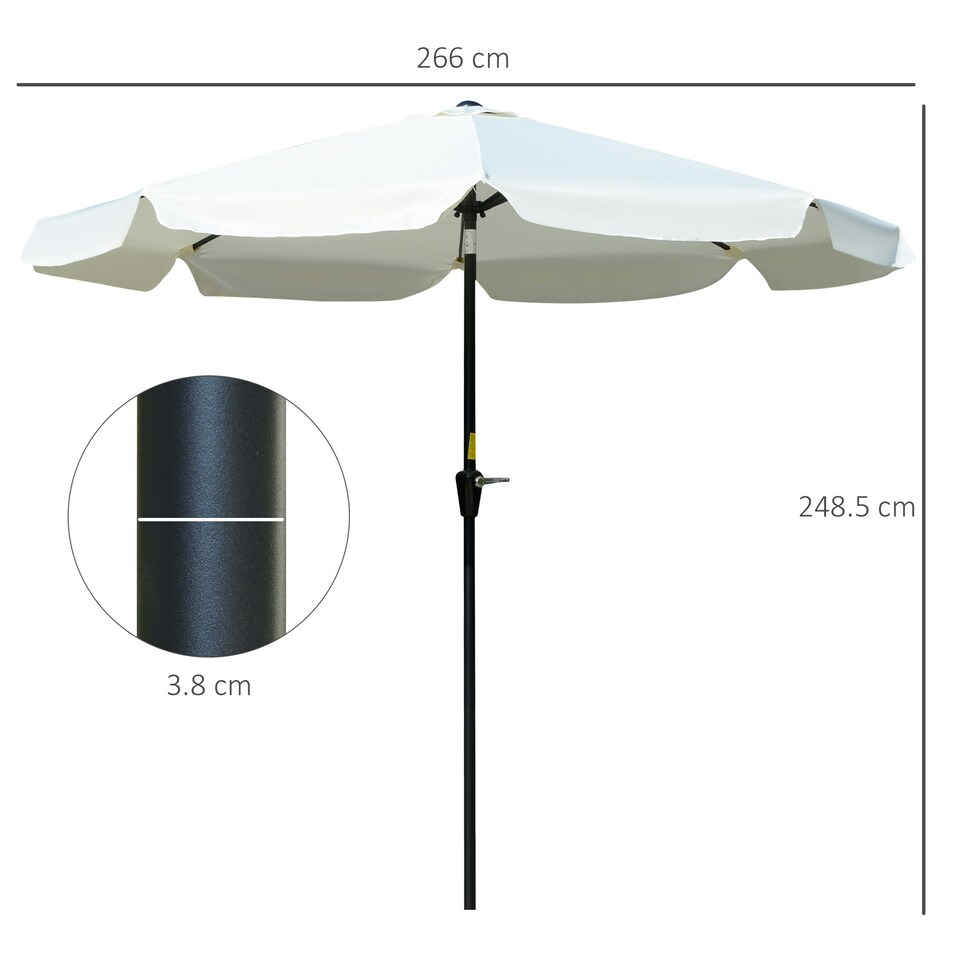 image 1 of Outsunny 2.7m Patio Umbrella Garden Parasol with Crank, Ruffles, 8 Ribs, White