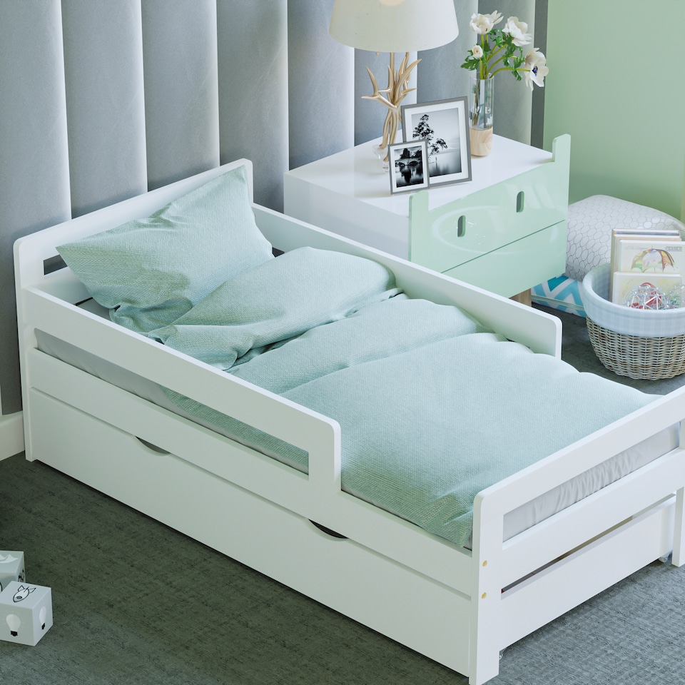 image 1 of Junior Vida Taurus Toddler Bed With Storage Drawer, White, 70 x 140cm