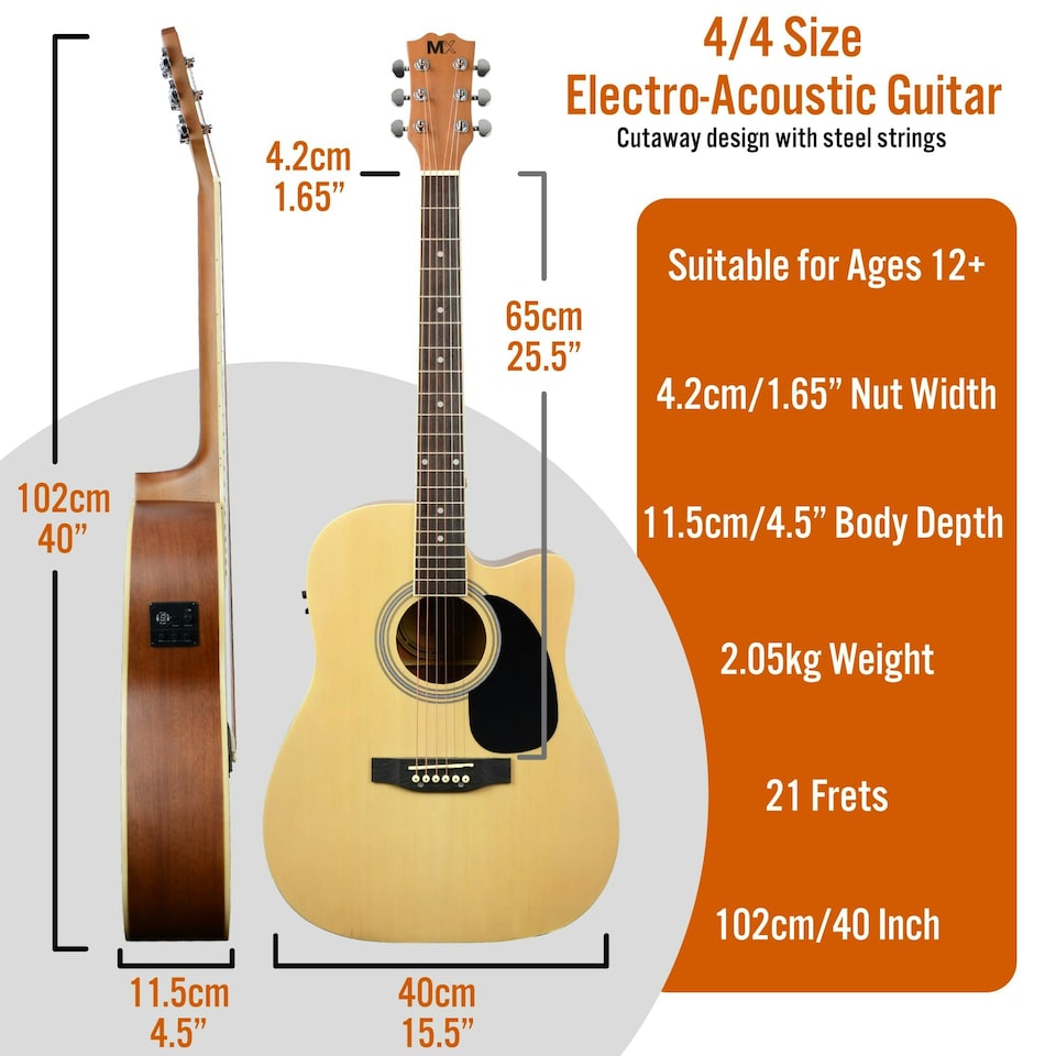 image 1 of MX by 3rd Avenue Cutaway Electro Acoustic Guitar Pack Orange
