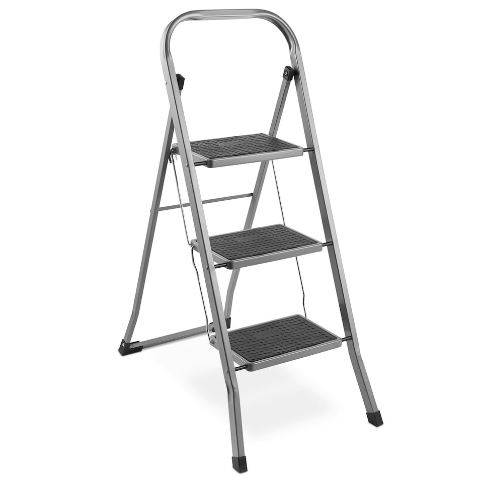 image 1 of VonHaus 3 Step Steel Folding Step Ladder with Anti Slip Feet