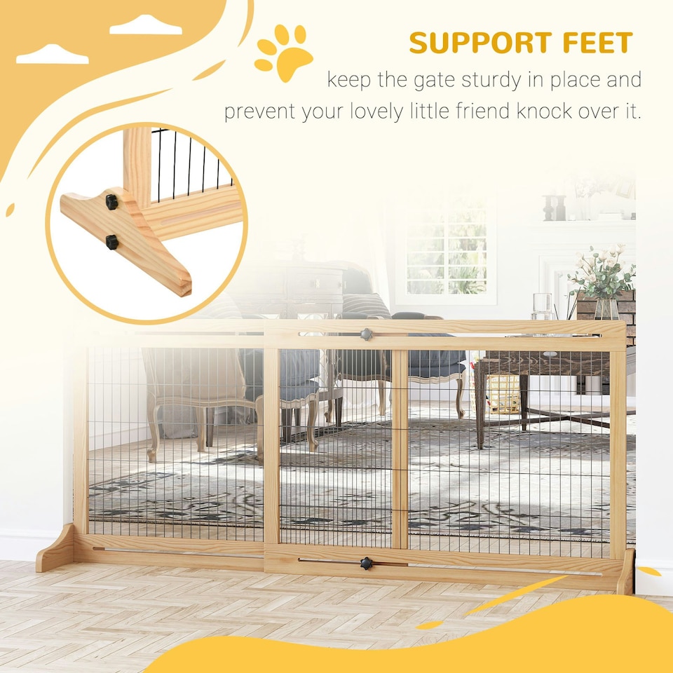 image 1 of PawHut Adjustable Wooden Pet Gate Freestanding Dog Barrier for Doorway