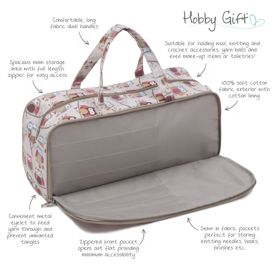 image 1 of Hobby Gift Knitting Storage Bag with Zipped Needle Case, Hoot