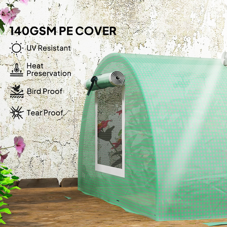 image 1 of Outsunny PE Mini Greenhouse, 3 M Portable Tunnel Green House w 5 Mesh Windows