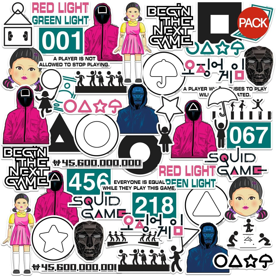 image 1 of Squid Game Deluxe Assorted Designs Stickers (Pack of 50) - Multicoloured - One Size