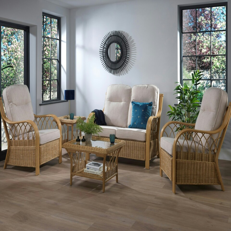image 1 of Desser Viola Light Oak Rattan 2 Seater Sofa Set in Biscuit - Conservatory Sofa Suite