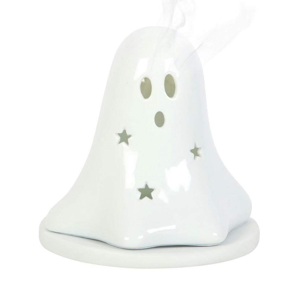 image 1 of Something Different Ceramic Ghost Tealight And Incense Cone Holder - White - One Size