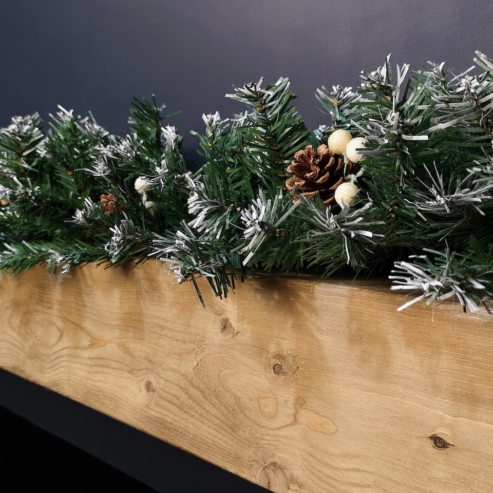 image 1 of Premier 270cm (9ft) Christmas Garland Decoration Snow Tips White Berries & Cones