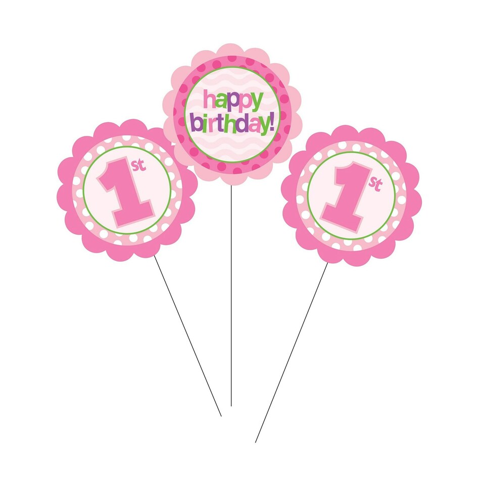image 1 of Creative Party Stick 1st Birthday Party Centrepiece - Pink/White - One Size